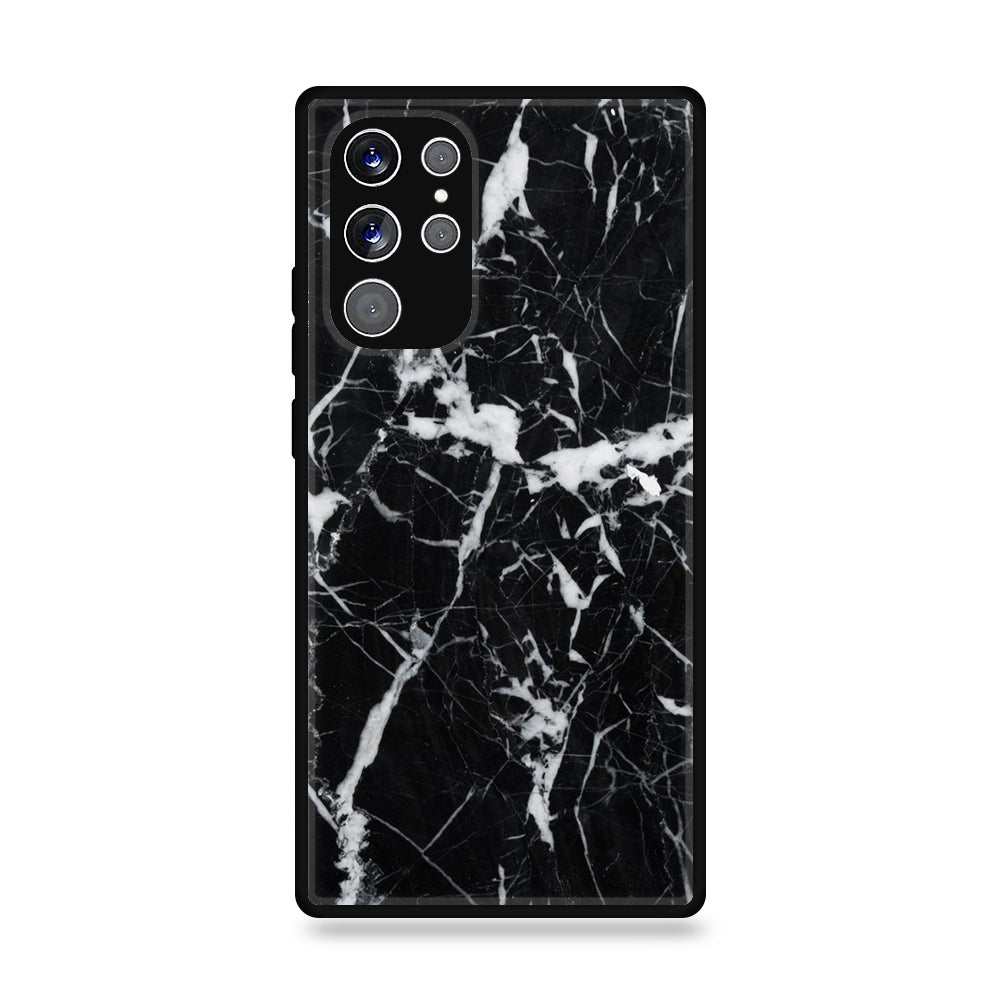 Samsung Galaxy S22 Ultra - Black Marble Series - Premium Printed Glass soft Bumper shock Proof Case