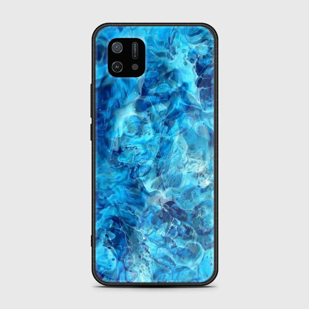 OPPO A16k Blue Marble Series  Premium Printed Glass soft Bumper shock Proof Case