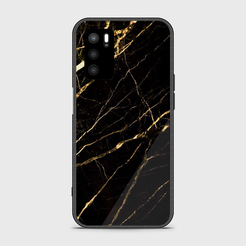 OPPO A16 - Black Marble Series - Premium Printed Glass soft Bumper shock Proof Case