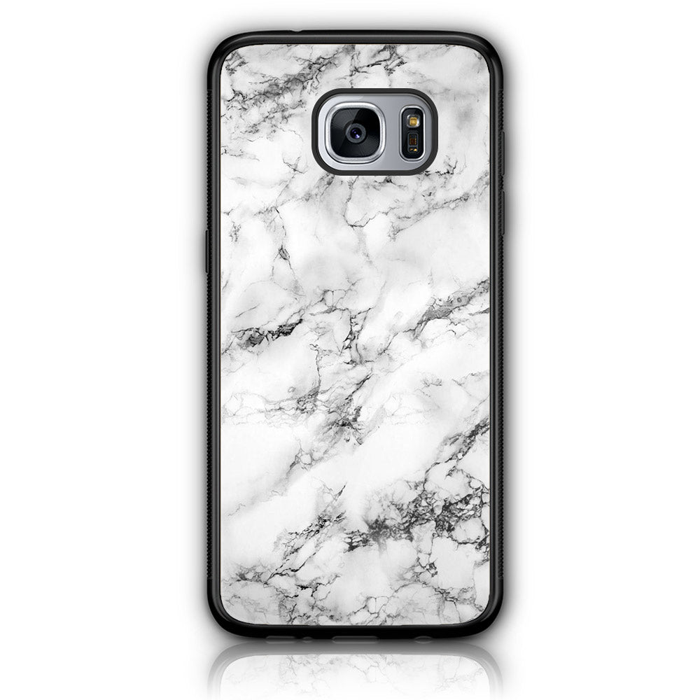 Samsung Galaxy S7 Edge - White Marble Series - Premium Printed Glass soft Bumper shock Proof Case