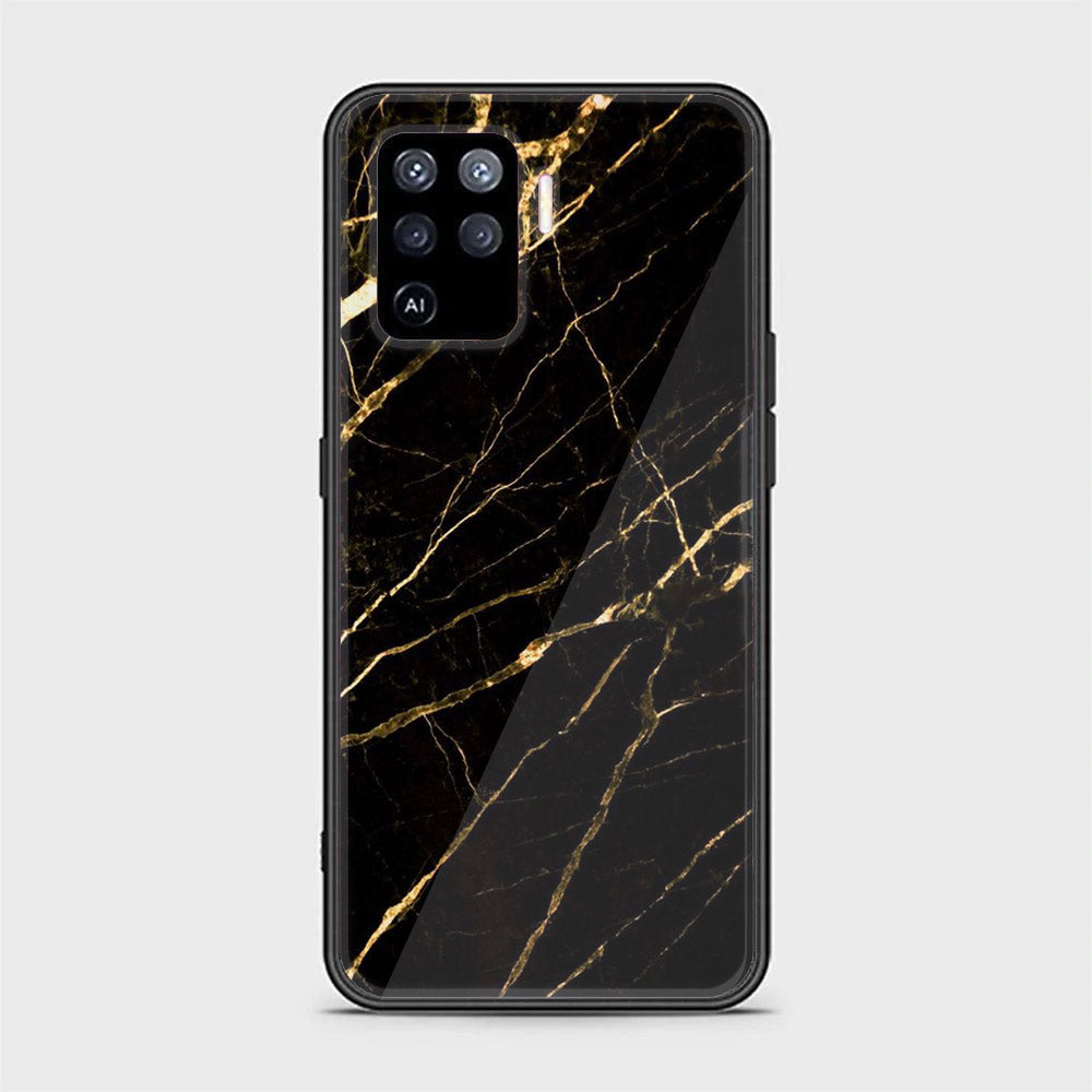 Oppo A94 - Black Marble Series - Premium Printed Glass soft Bumper shock Proof Case