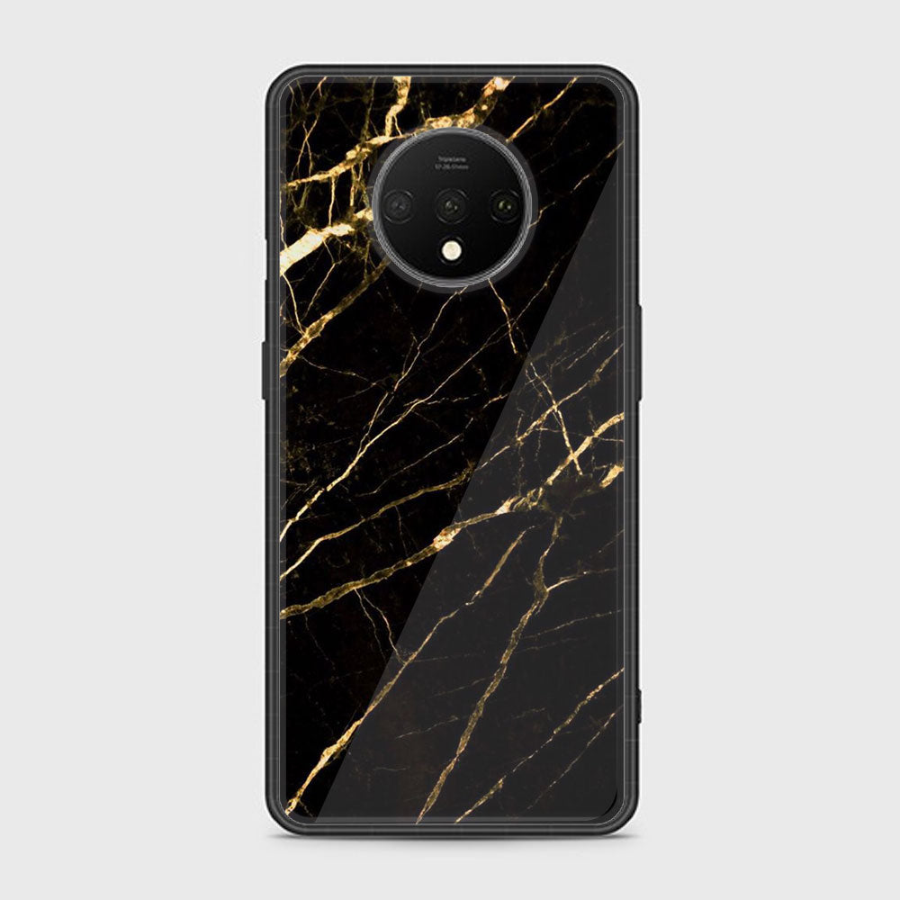OnePlus 7T - Black Marble Series - Premium Printed Glass soft Bumper shock Proof Case