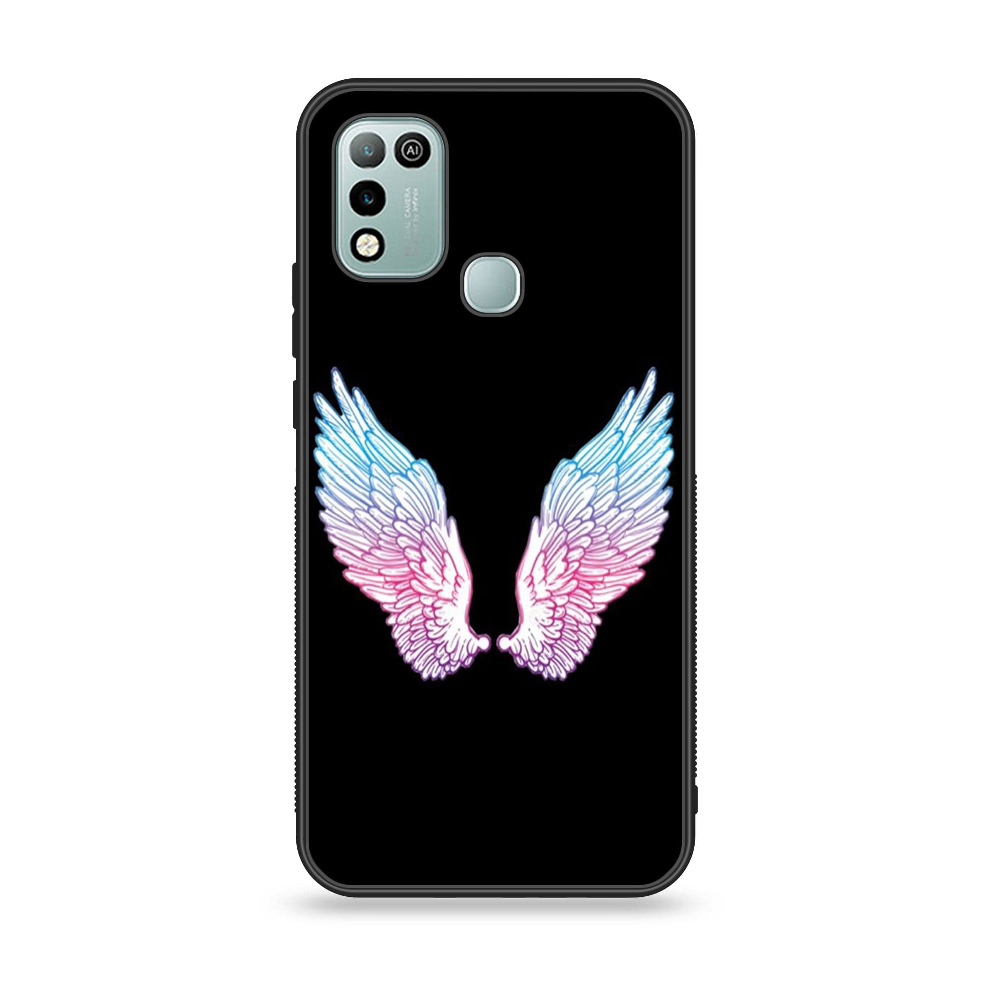 Infinix Hot 10 Play- Angel Wings Series - Premium Printed Glass soft Bumper shock Proof Case