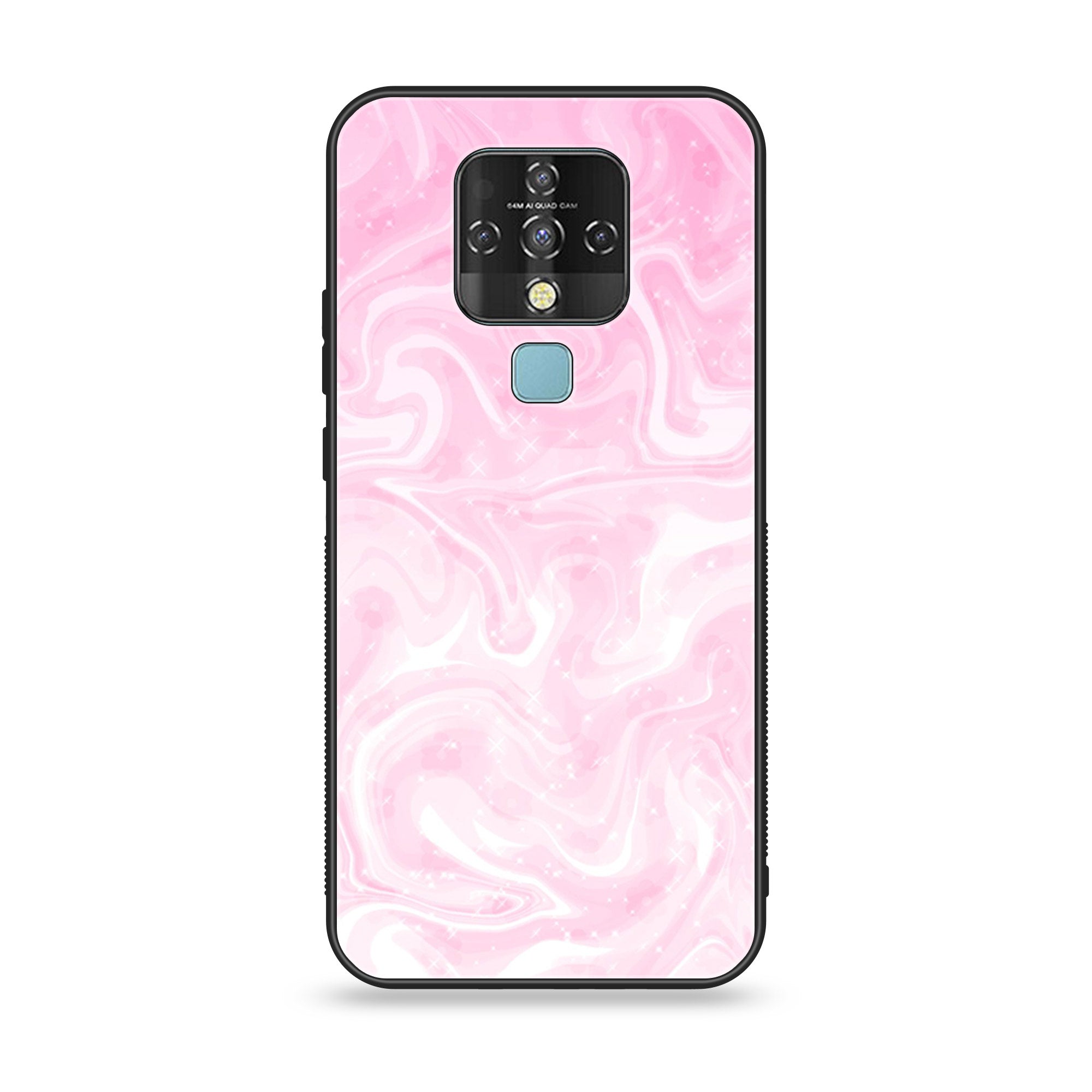 Tecno Camon 16- Pink Marble Series - Premium Printed Glass soft Bumper shock Proof Case