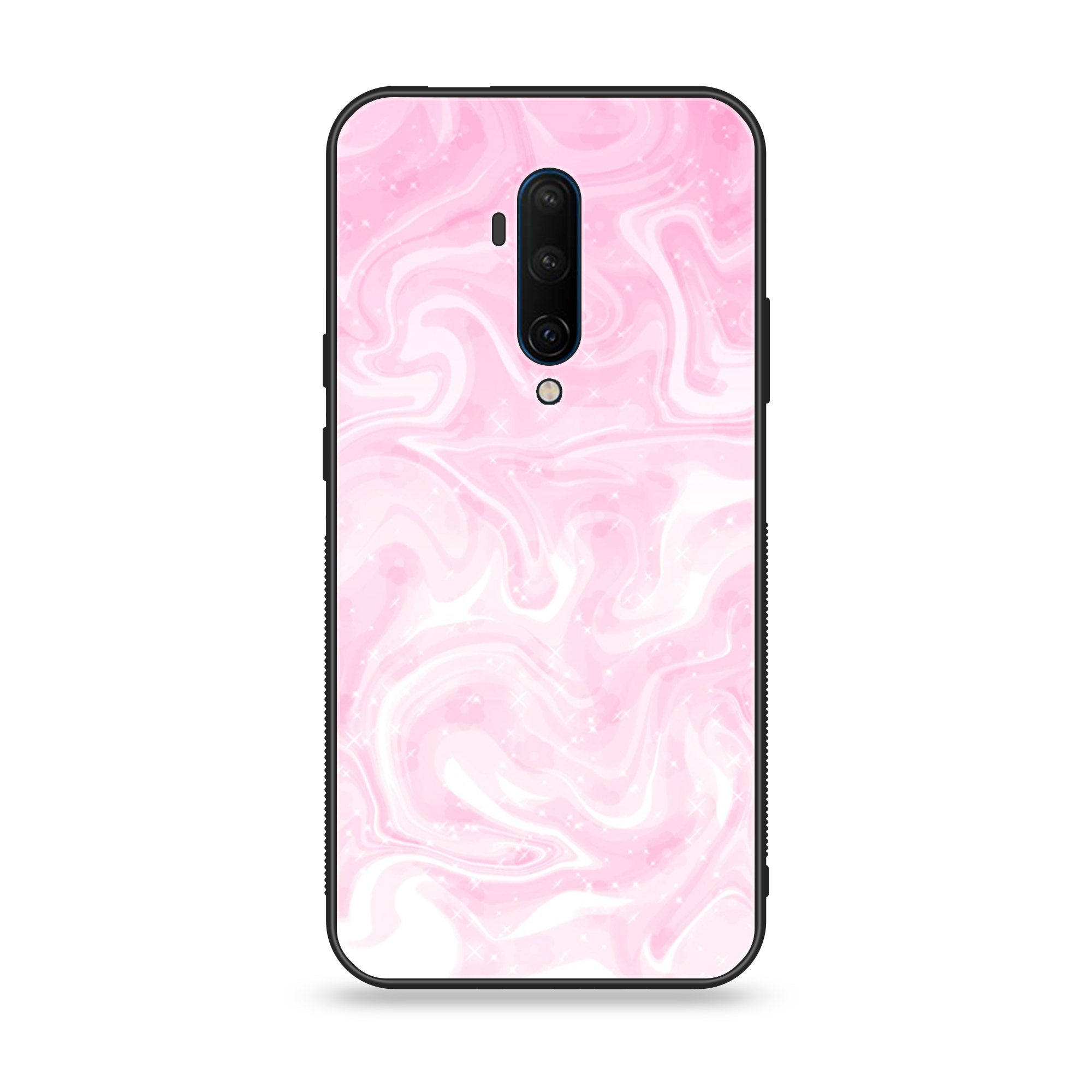 OnePlus 7T Pro - Pink Marble Series - Premium Printed Glass soft Bumper shock Proof Case