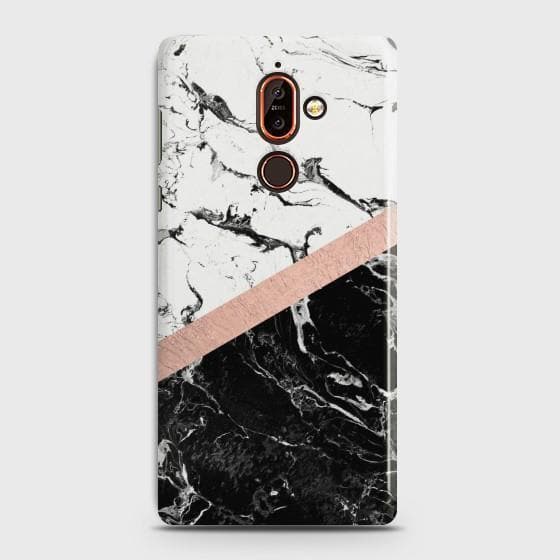 Nokia 7 Plus Black & White Marble With Chic RoseGold Case