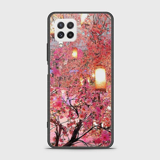 Samsung Galaxy M22 Pink blossoms Lanterns Glass Case