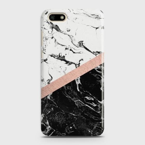 HUAWEI Y5 PRIME 2018 Black & White Marble With Chic RoseGold Case