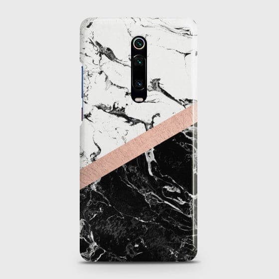 XIAOMI MI 9T Black & White Marble With Chic RoseGold Case