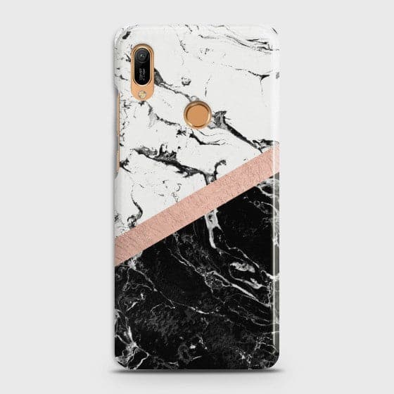 HUAWEI HONOR 8A PRO Black & White Marble With Chic RoseGold Case
