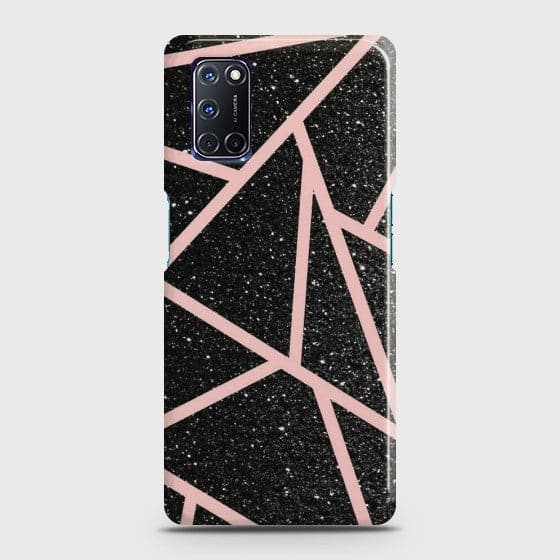 OPPO A92 Black Sparkle Glitter With RoseGold Lines Case