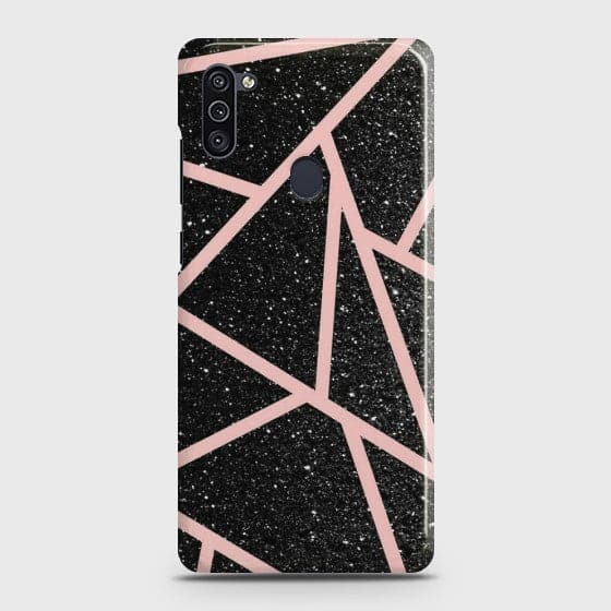 SAMSUNG GALAXY A11 Black Sparkle Glitter With RoseGold Lines Case