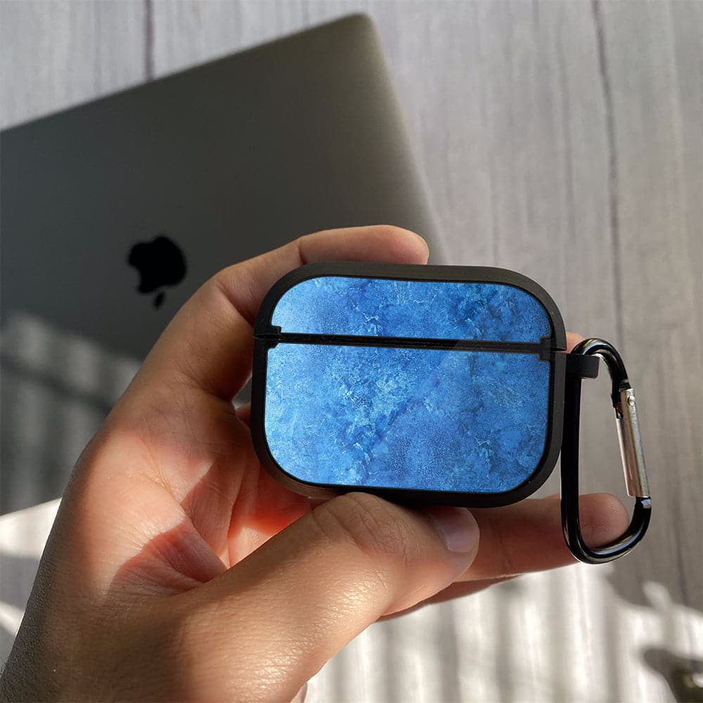Apple Airpods Case - Blue Marble Series 02 - Premium Print with holding clip