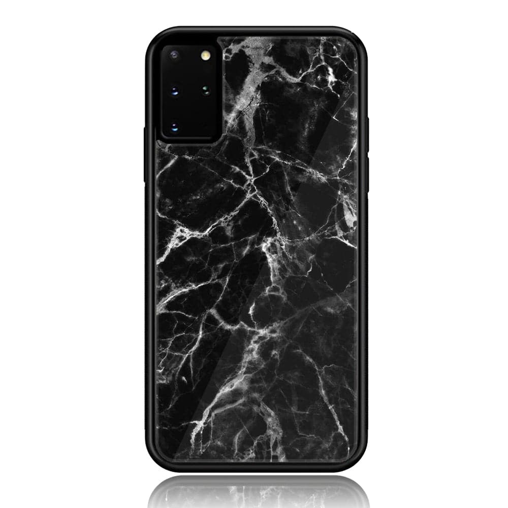 Galaxy S20 Plus - Black Marble Series - Premium Printed Glass soft Bumper shock Proof Case
