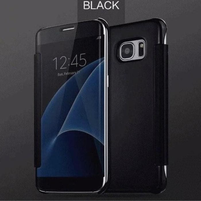 Luxury Mirror Pu Flip Case For All Samsung Models & Huawei P9 J5 [2016] / Black