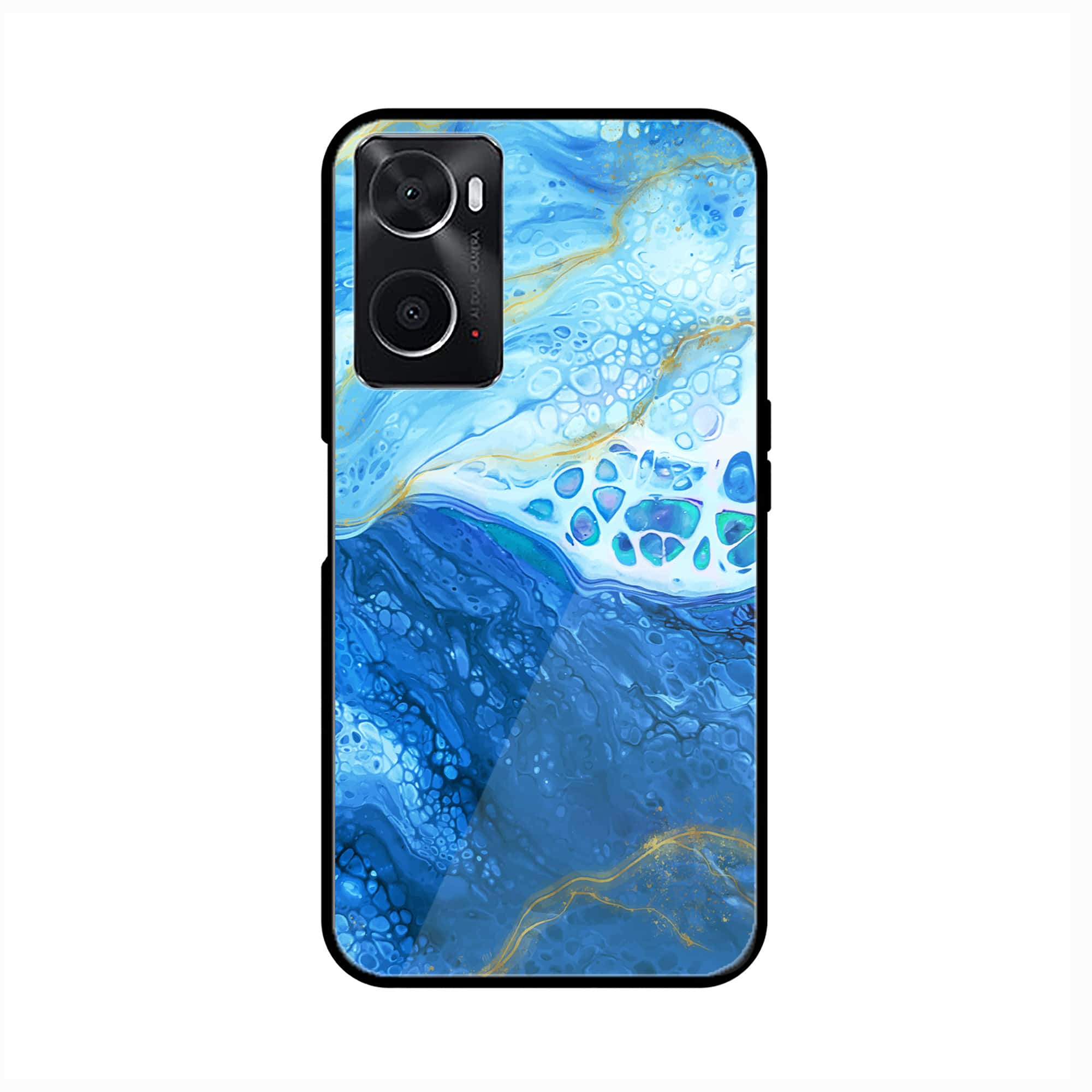 Oppo A76 Blue Marble Series V 2.0 Premium Printed Glass soft Bumper shock Proof Case