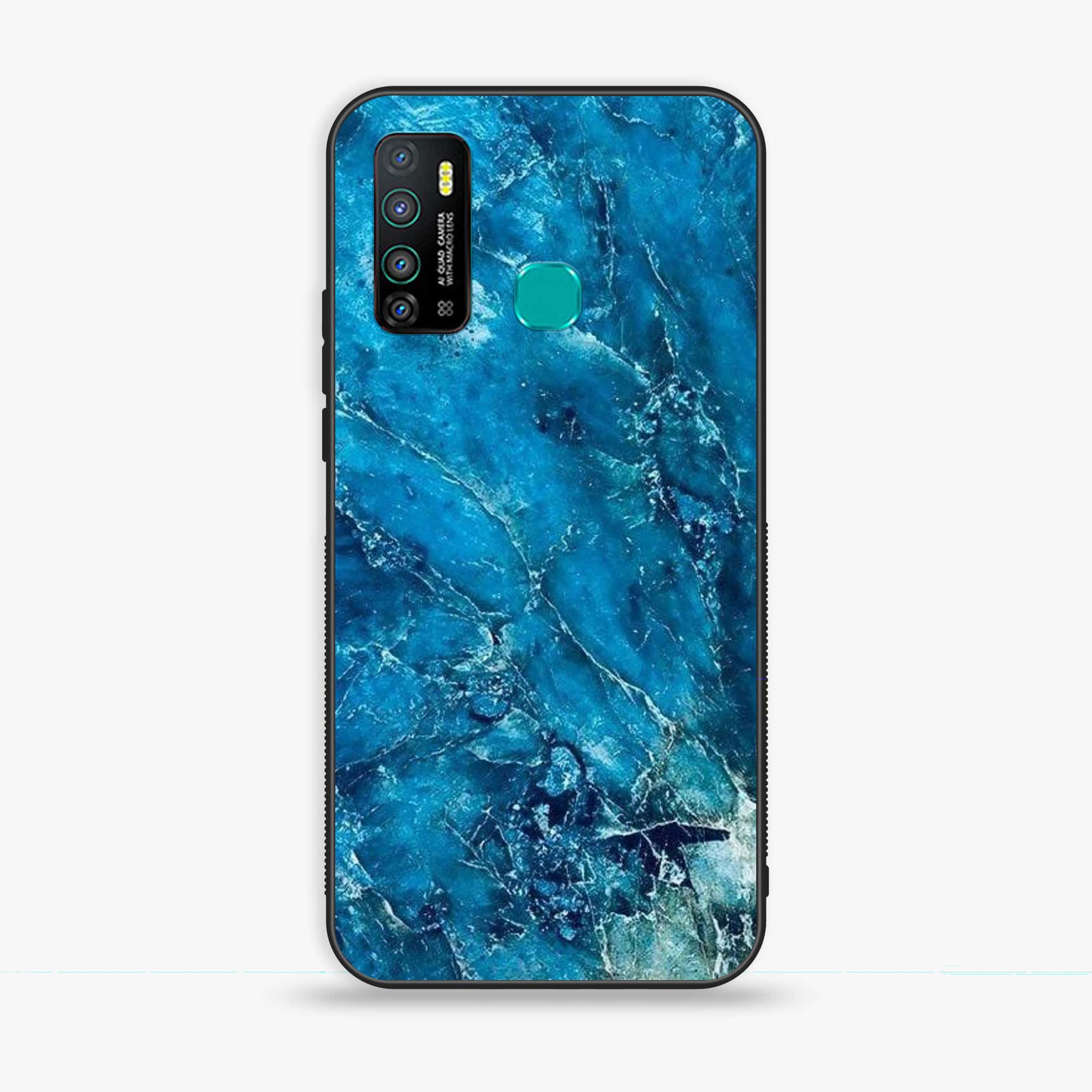 Infinix Hot 9 Play - Blue Marble Series V 2.0 - Premium Printed Glass soft Bumper shock Proof Case