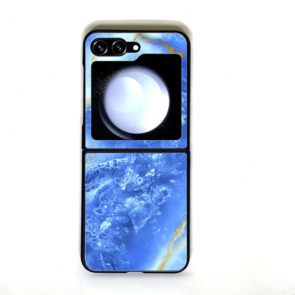 Galaxy Z Flip 5 - Blue Marble V 2.0 Design 2 - Premium Printed Glass soft Bumper shock Proof Case