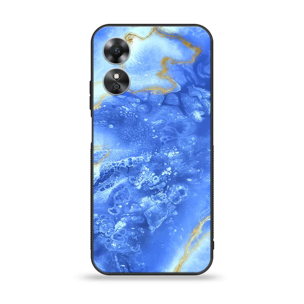 OPPO A17 - Blue Marble Series V 2.0 - Premium Printed Glass soft Bumper shock Proof Case