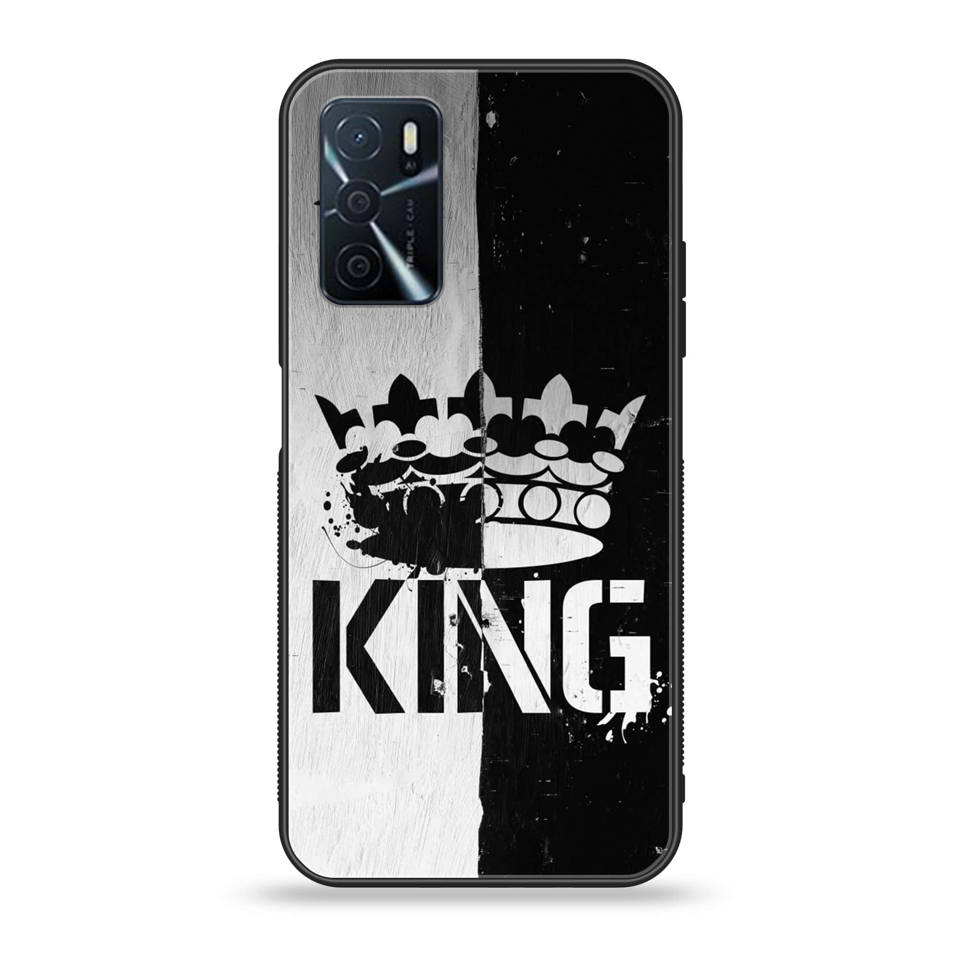 OPPO A16 - King Series V 2.0 - Premium Printed Glass soft Bumper shock Proof Case