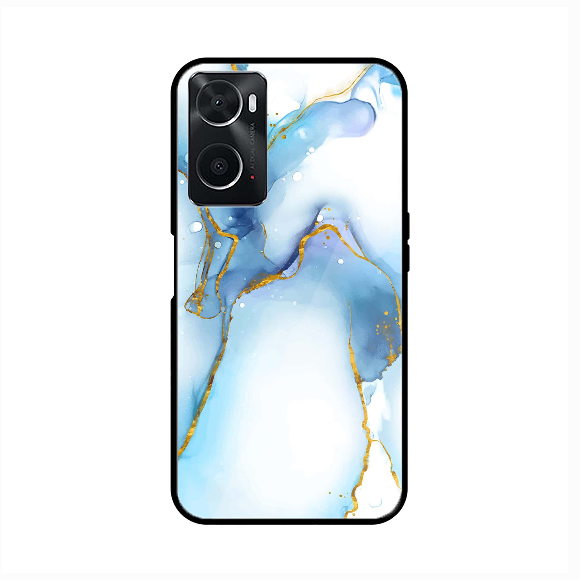 oppo A96 Blue Marble Series V 2.0 Premium Printed Glass soft Bumper shock Proof Case