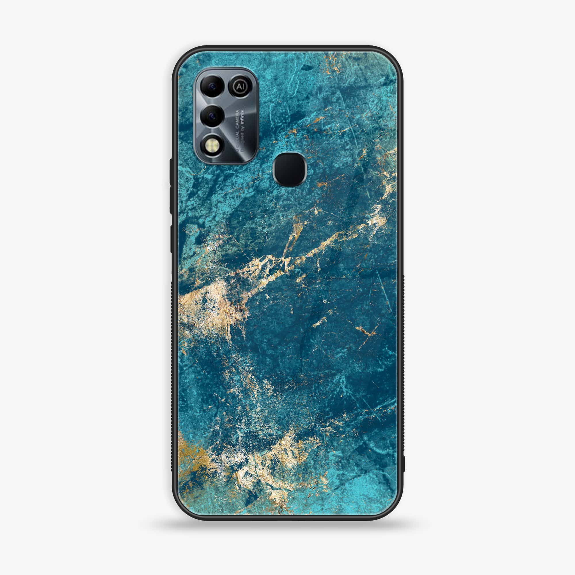 Infinix Hot 11 Play - Blue Marble Series V 2.0 - Premium Printed Glass soft Bumper shock Proof Case
