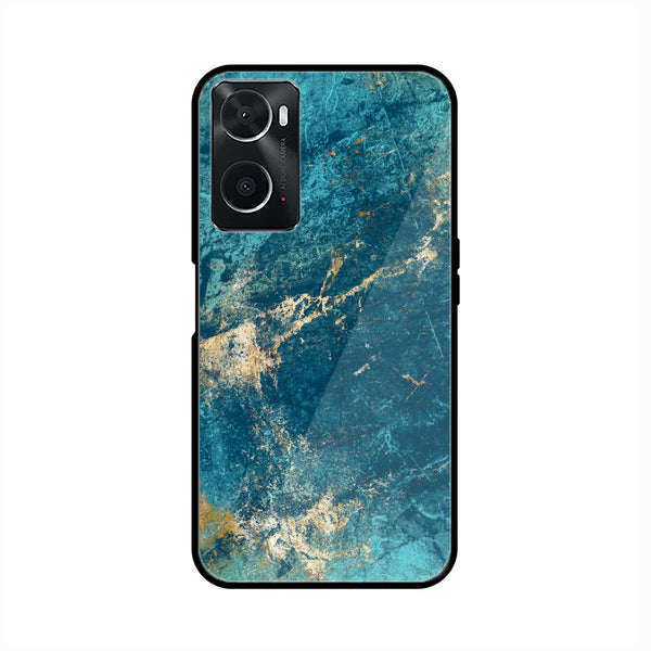 oppo A96 Blue Marble Series V 2.0 Design 9 Premium Printed Glass soft Bumper shock Proof Case CS-20289