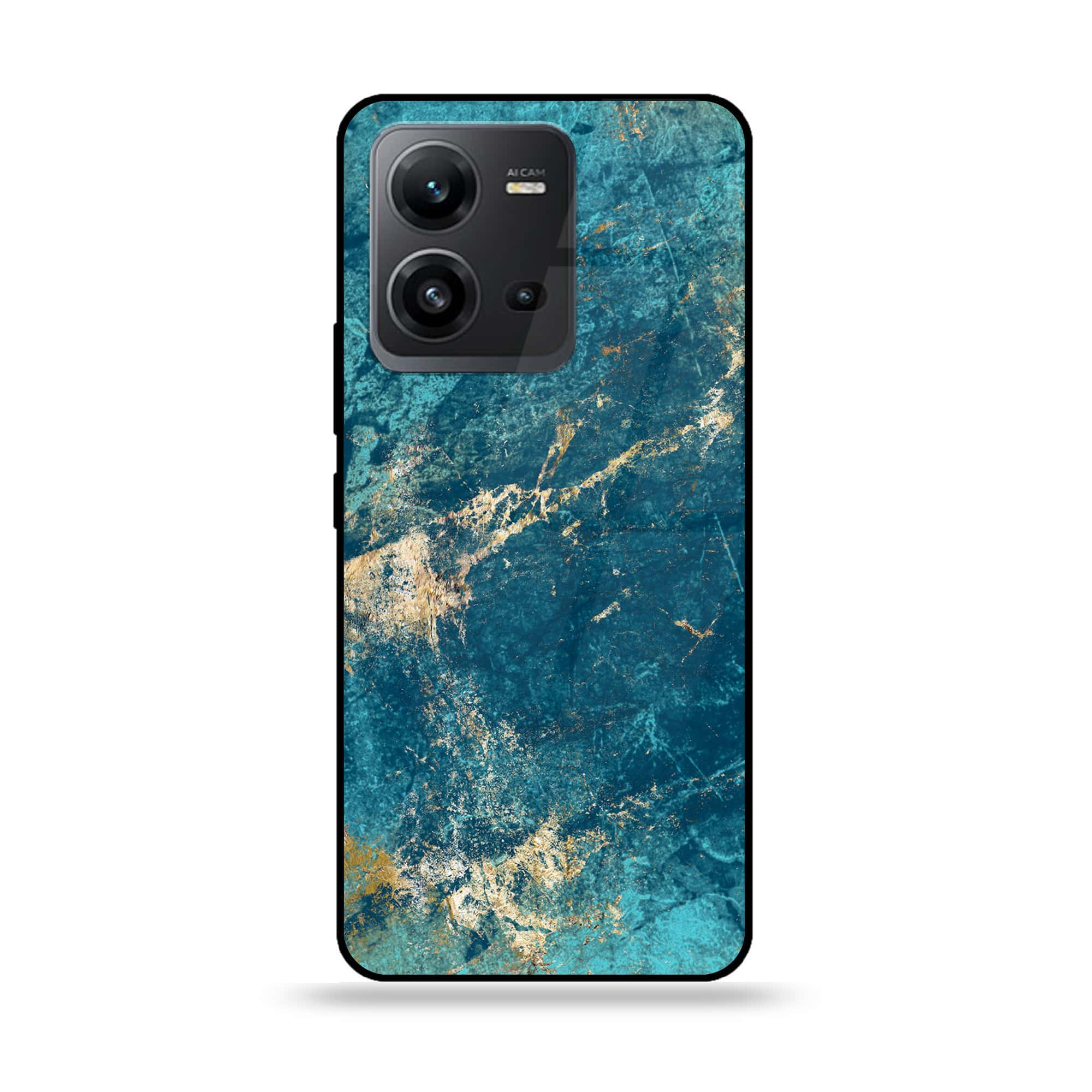 Vivo V25 5G  - Blue Marble Series V 2.0 - Premium Printed Glass soft Bumper shock Proof Case