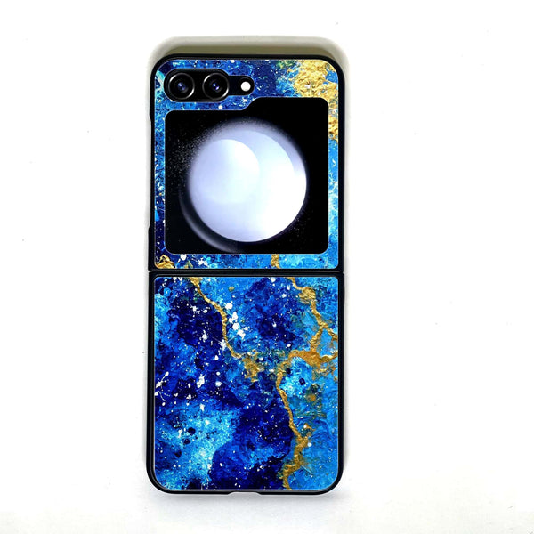 Galaxy Z Flip 5 - Blue Marble V 2.0 Design 4 - Premium Printed Glass soft Bumper shock Proof Case