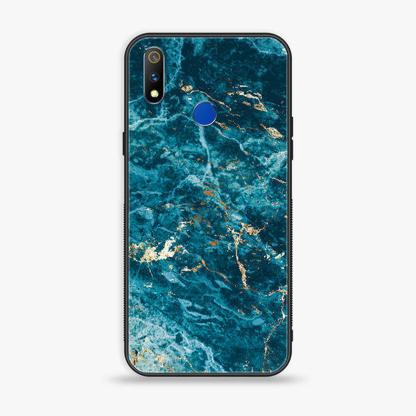 Realme 3 Pro Blue Marble Series V 2.0 Premium Printed Glass soft Bumper shock Proof Case
