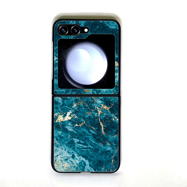 Galaxy Z Flip 5 - Blue Marble V 2.0 Design 1 - Premium Printed Glass soft Bumper shock Proof Case