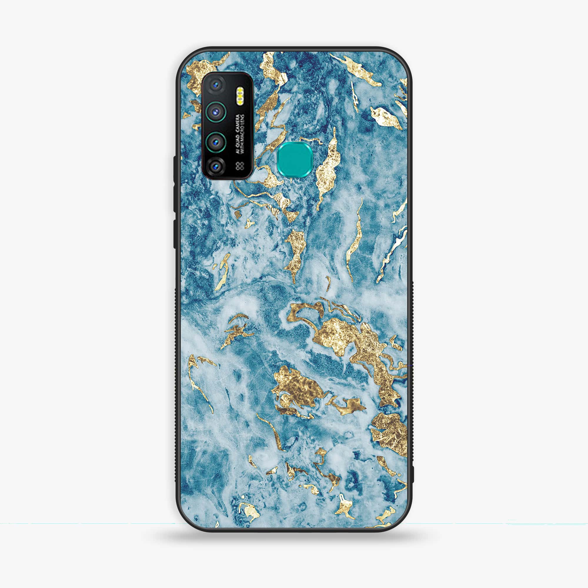 Infinix Hot 9 Play - Blue Marble Series V 2.0 - Premium Printed Glass soft Bumper shock Proof Case