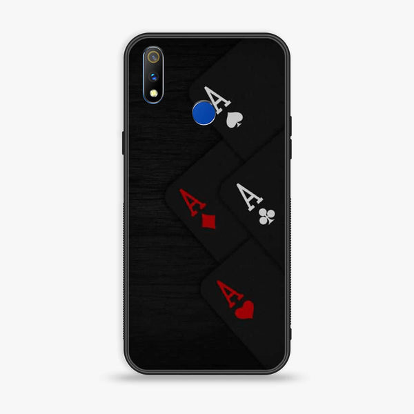 Realme 3 Pro Black Art Series Premium Printed Glass soft Bumper shock Proof Case