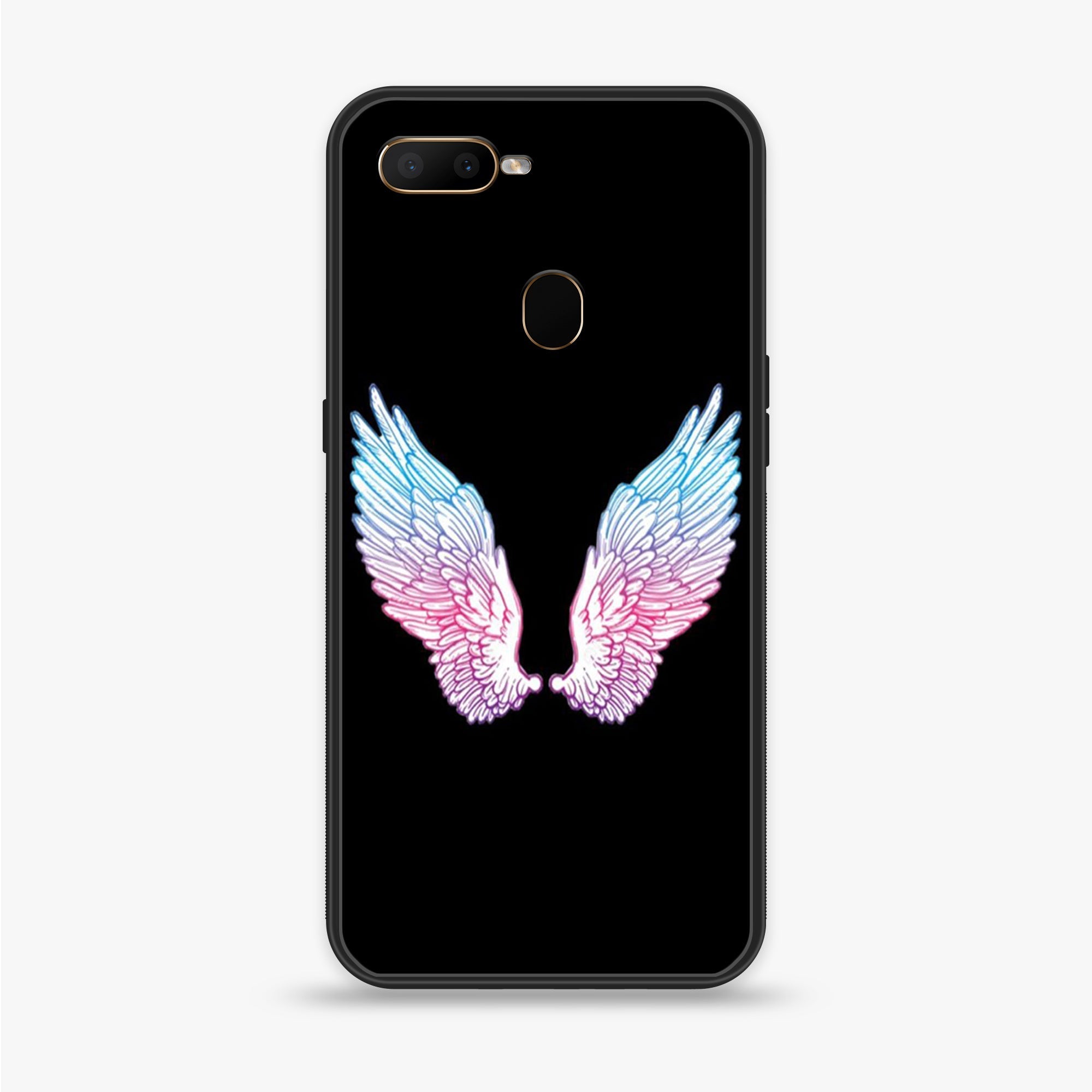Oppo A7 - Angel Wings Series - Premium Printed Glass soft Bumper shock Proof Case