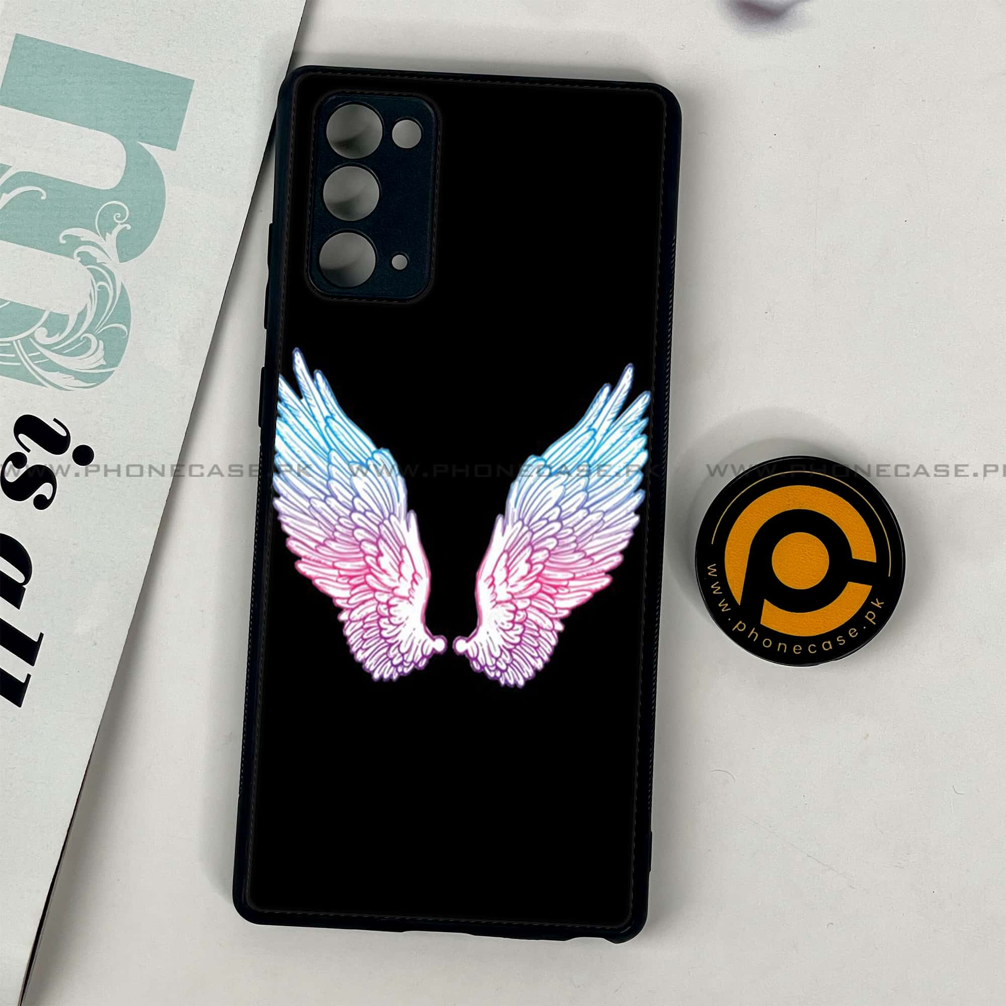 Samsung Galaxy Note 20 - Angel Wing Series - Premium Printed Glass soft Bumper shock Proof Case