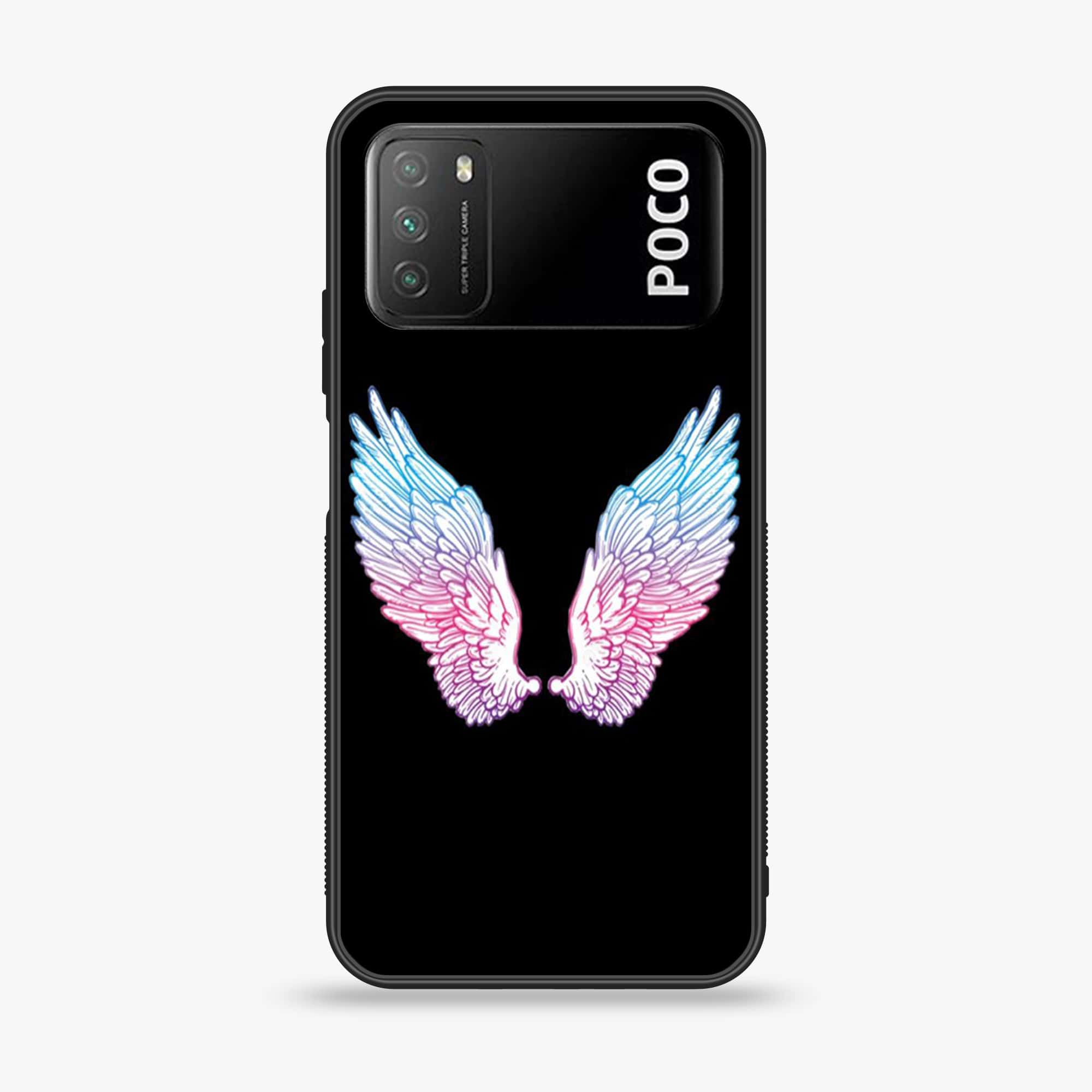 Xiaomi Poco M3 - Angel Wings Series - Premium Printed Glass soft Bumper shock Proof Case