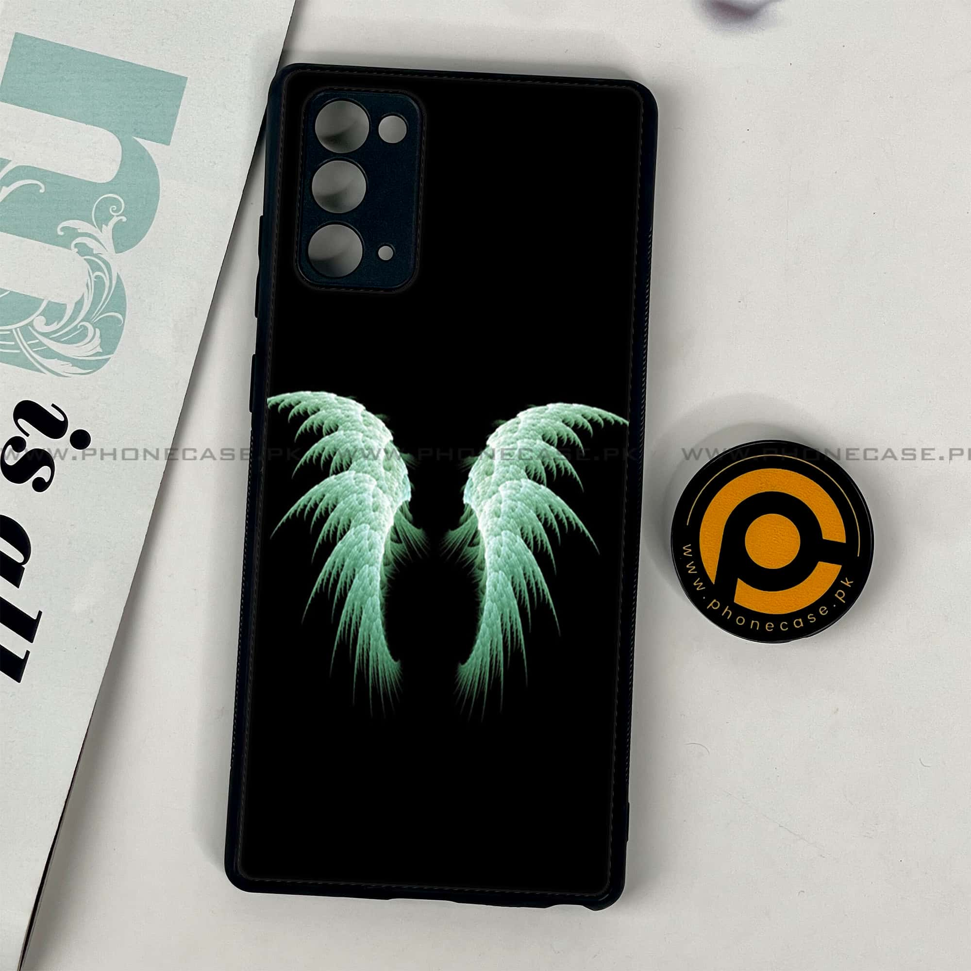 Samsung Galaxy Note 20 - Angel Wing Series - Premium Printed Glass soft Bumper shock Proof Case