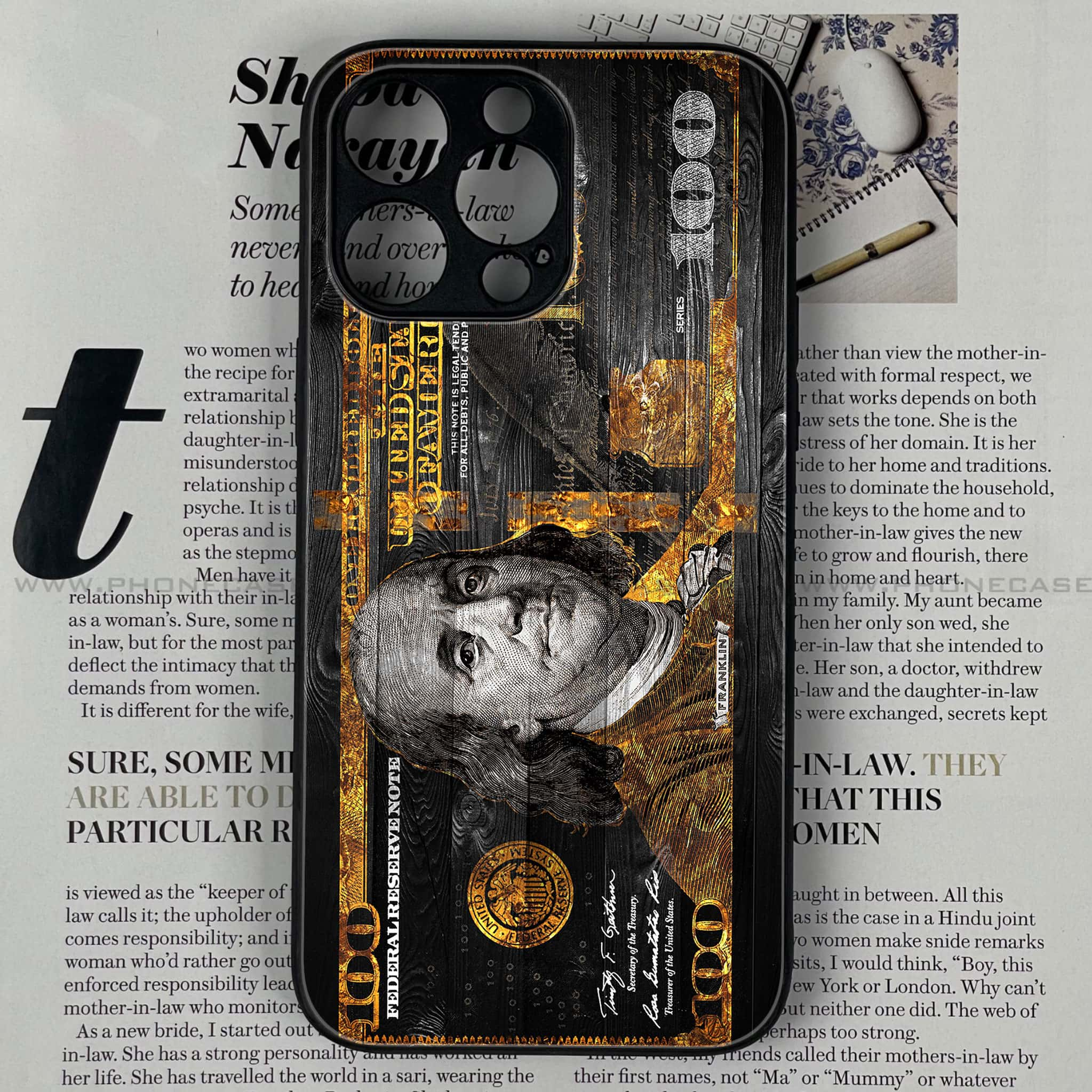 iPhone 15 Pro Max - Dollar Series - Premium Printed Glass soft Bumper shock Proof Case