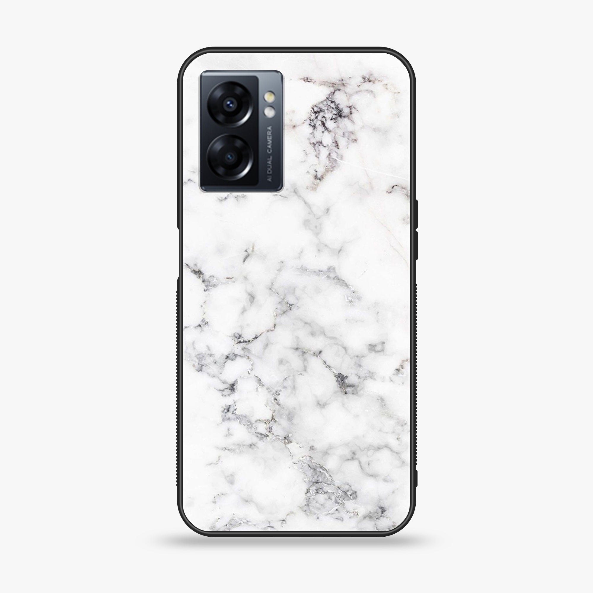 Oppo A77 4G - White Marble Series - Premium Metal Printed soft Bumper shock Proof Case