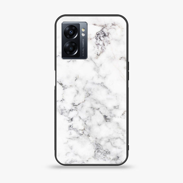 Oppo A77 4G - White Marble Series - Premium Metal Printed soft Bumper shock Proof Case