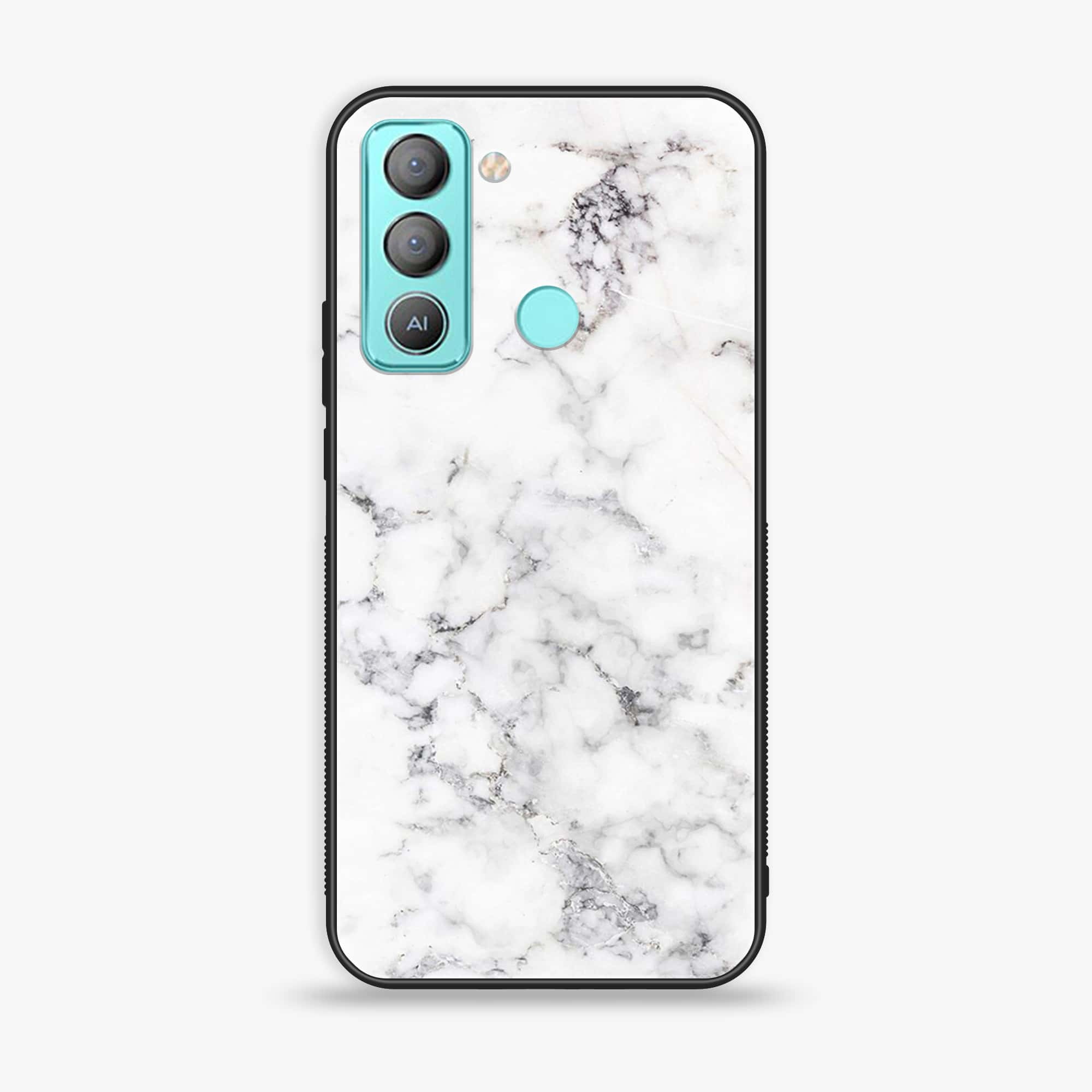 Tecno POP 5 LTE White Marble Series Premium Printed Glass soft Bumper shock Proof Case