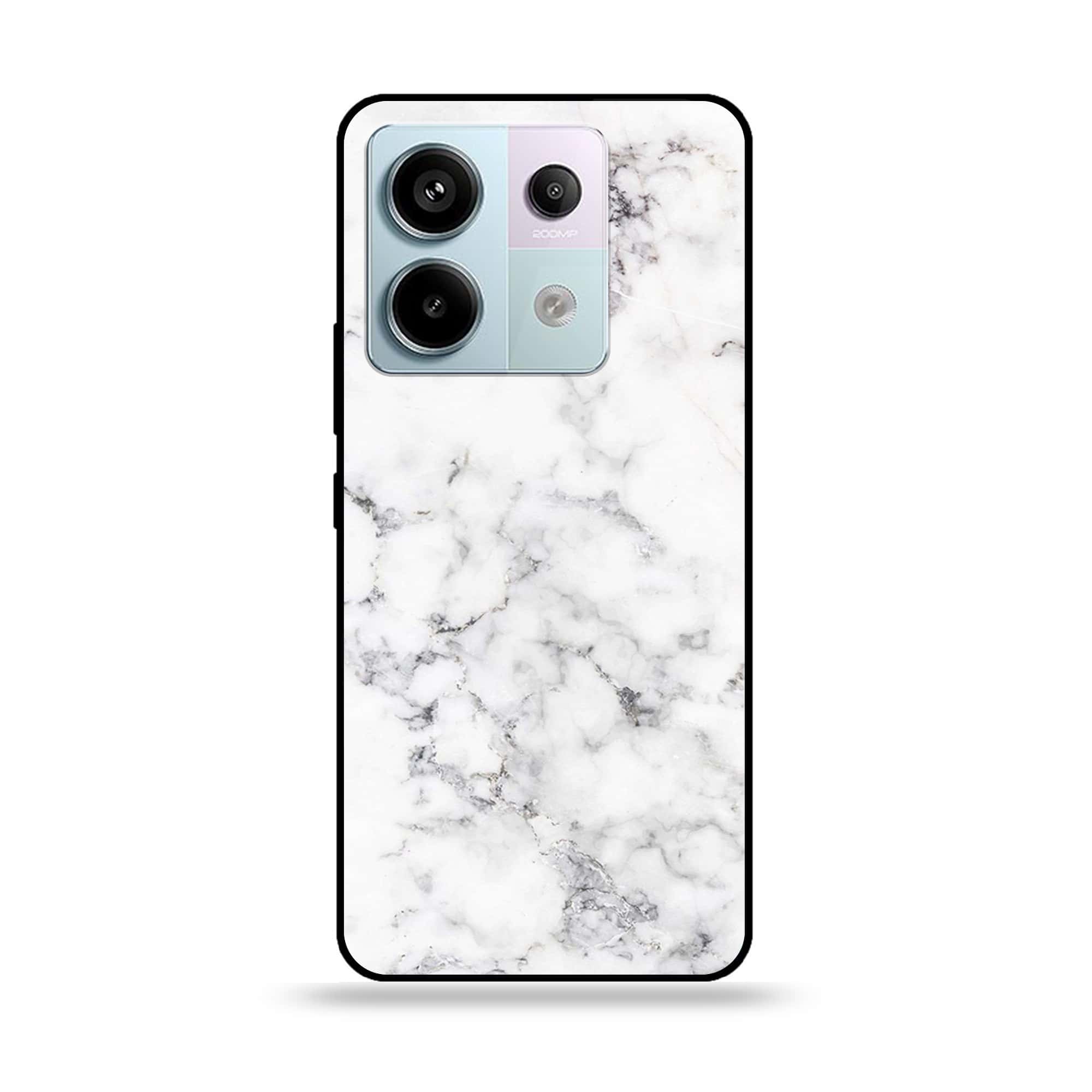 Redmi Note 13 - White Marble Series - Premium Metal Printed soft Bumper shock Proof Case