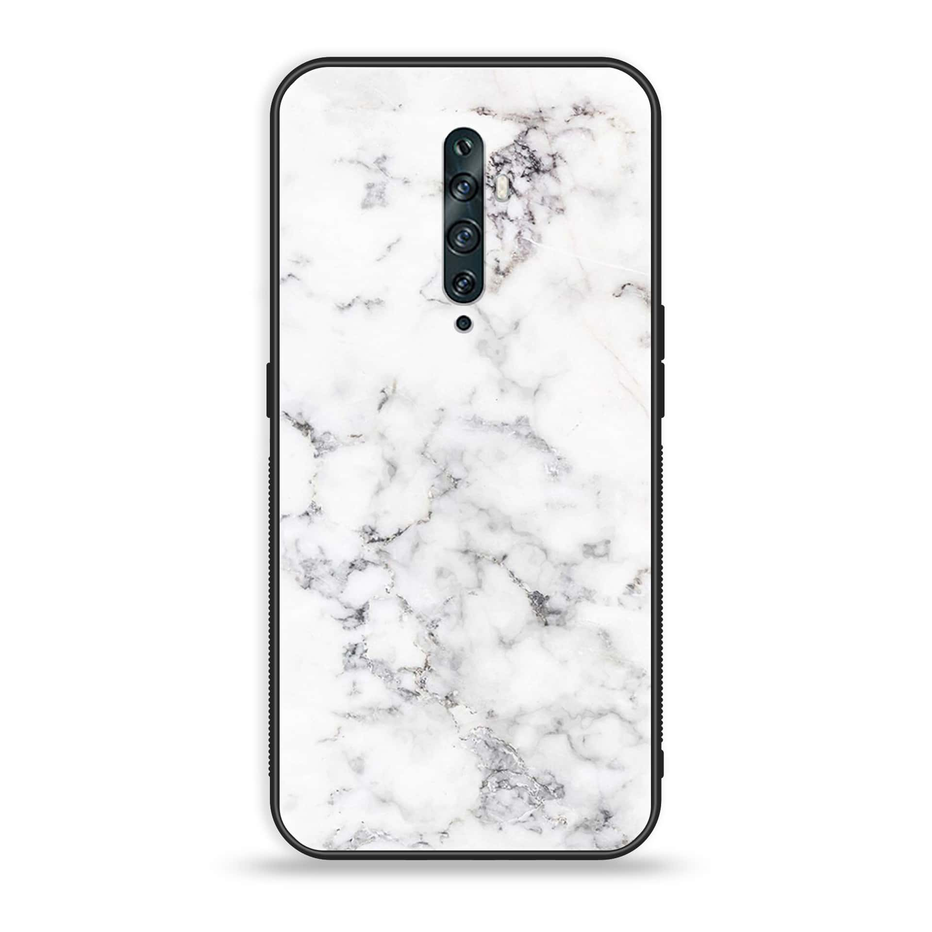 OPPO Reno 2f - White Marble Series - Premium Printed Glass soft Bumper shock Proof Case