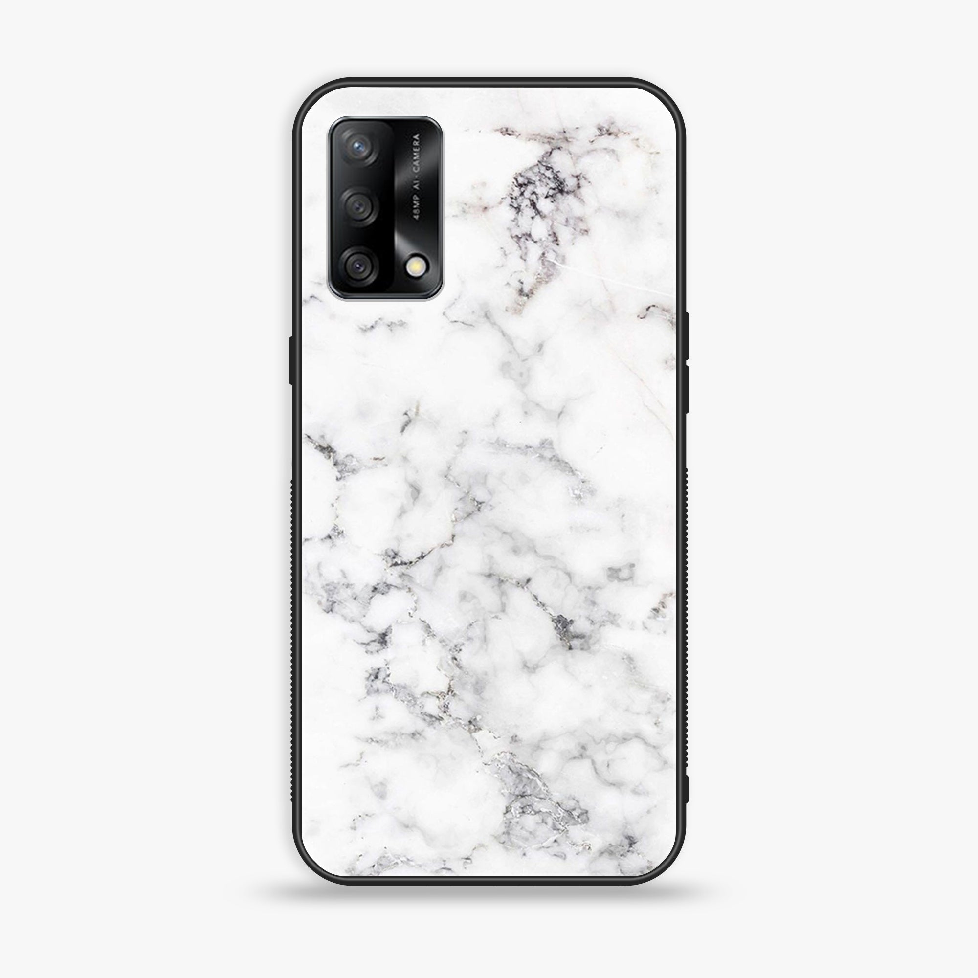 Oppo F19s  - White Marble Series - Premium Metal Printed soft Bumper shock Proof Case