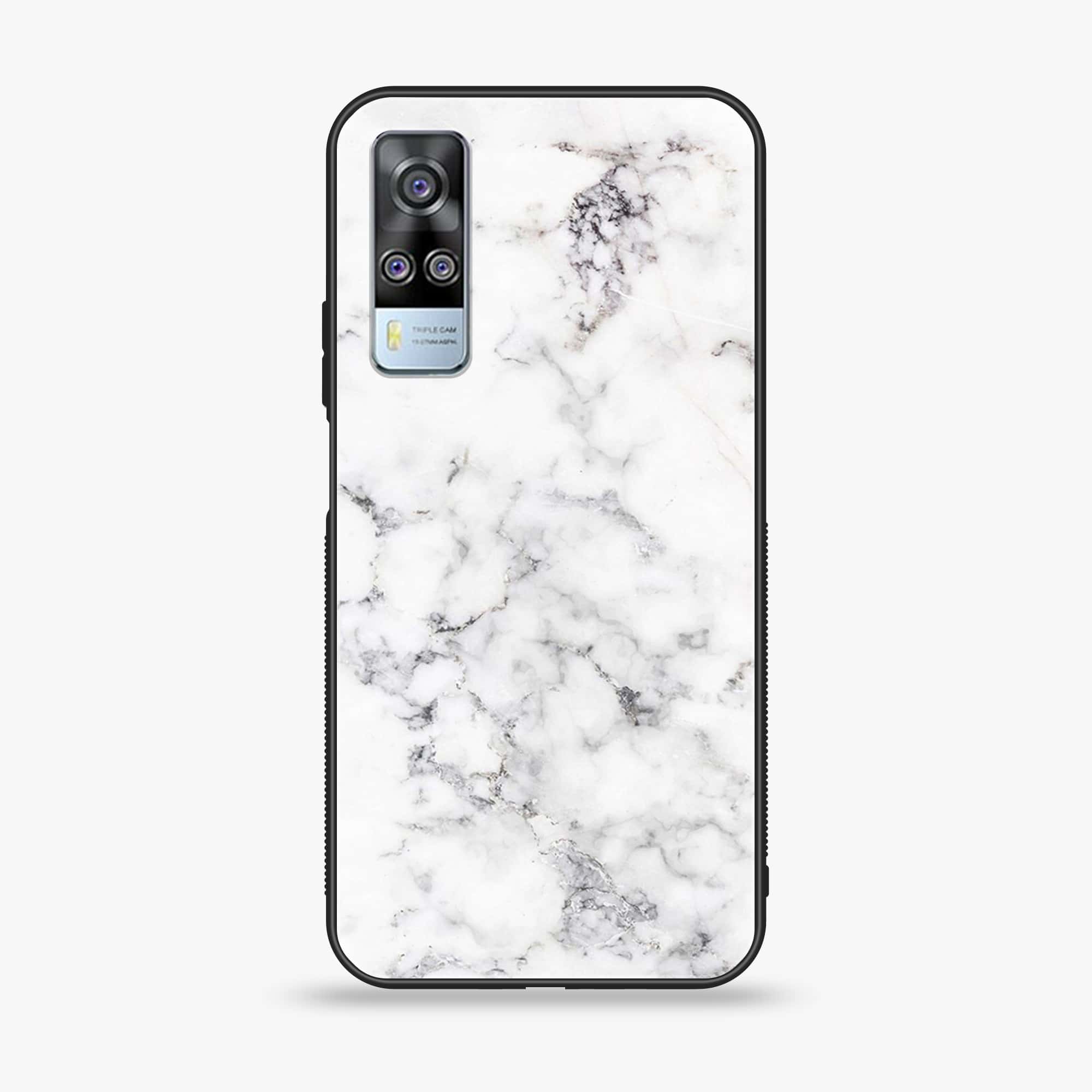 Vivo Y51 2020 (Camera on Left)  - White Marble Series - Premium Printed Glass soft Bumper shock Proof Case