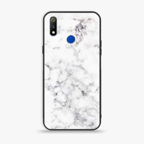 Realme 3 Pro  White Marble Series Premium Printed Glass soft Bumper shock Proof Case