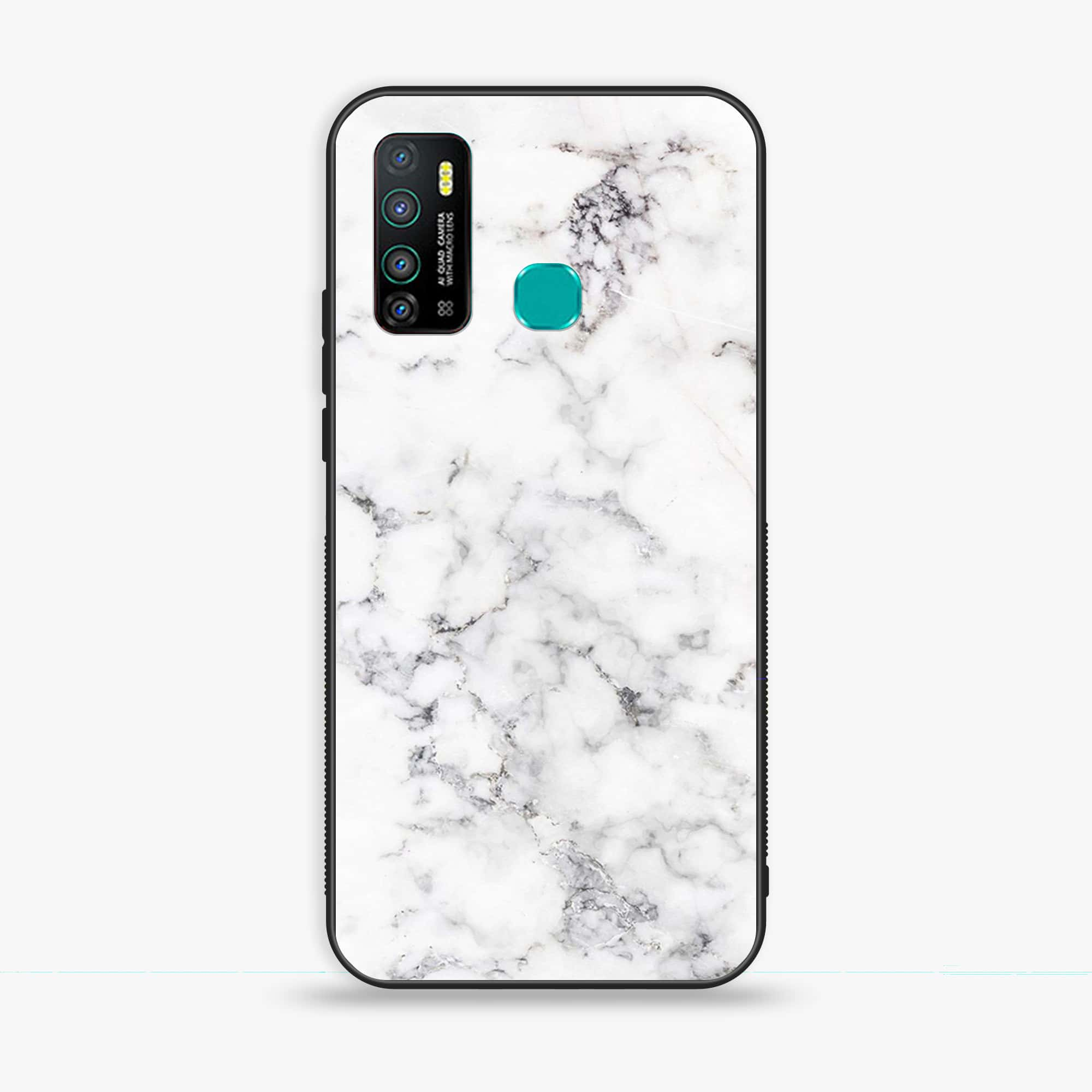 Infinix Hot 9 - White Marble Series - Premium Printed Glass soft Bumper shock Proof Case