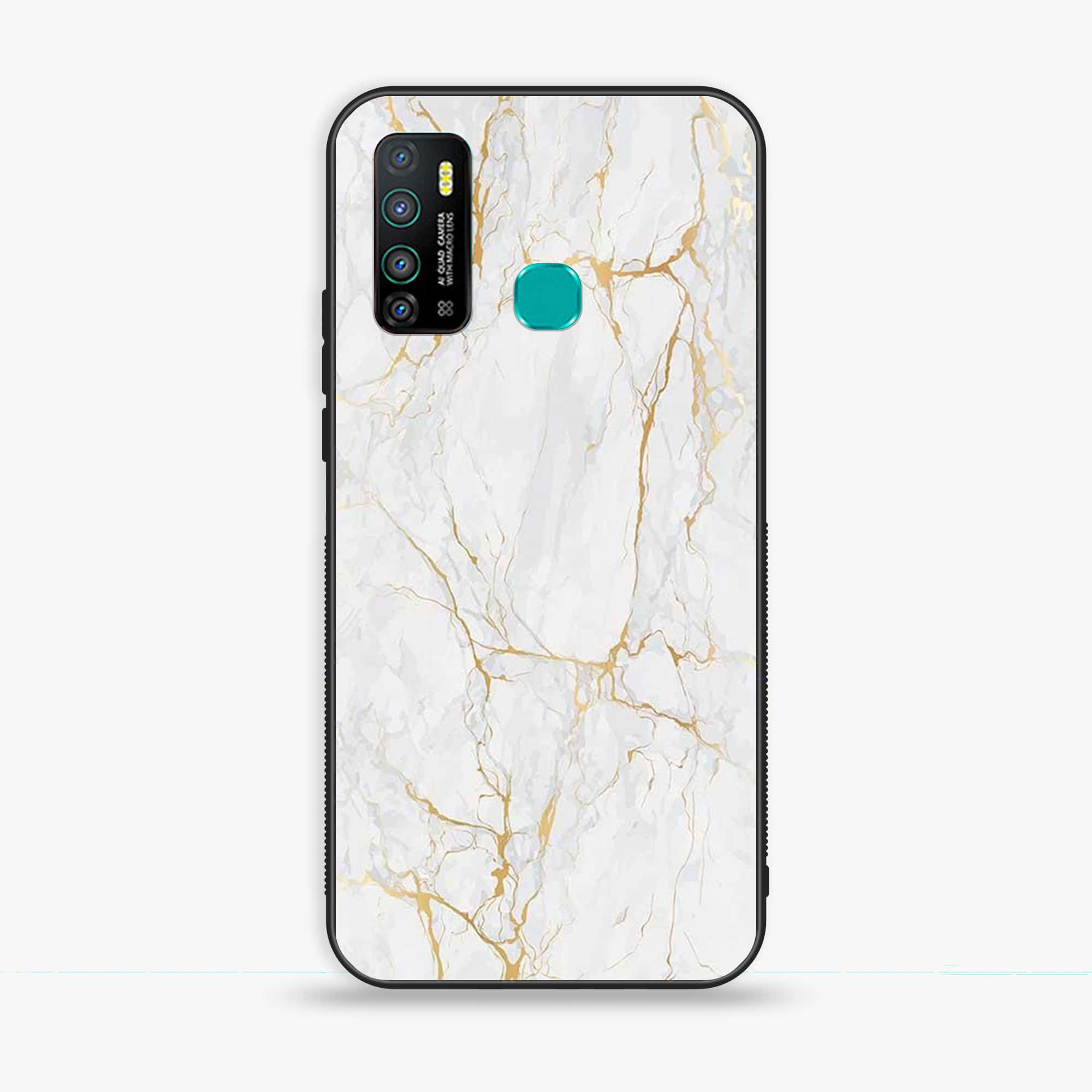 Infinix Hot 9 - White Marble Series - Premium Printed Glass soft Bumper shock Proof Case