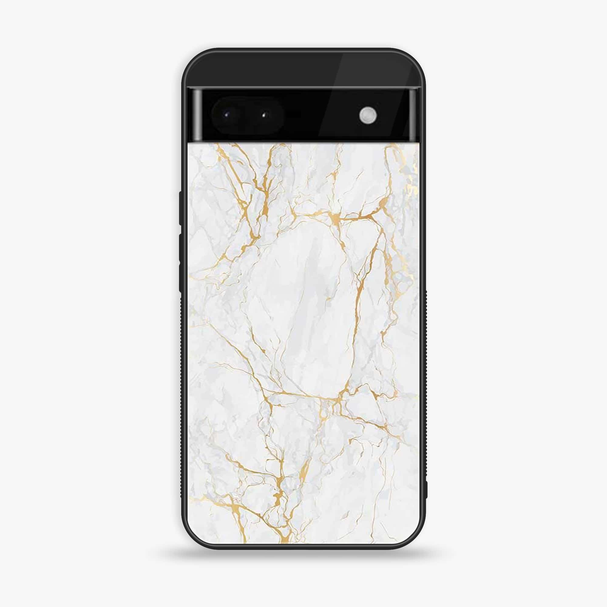 Google Pixel 6A - White Marble Series - Premium Printed Glass soft Bumper shock Proof Case