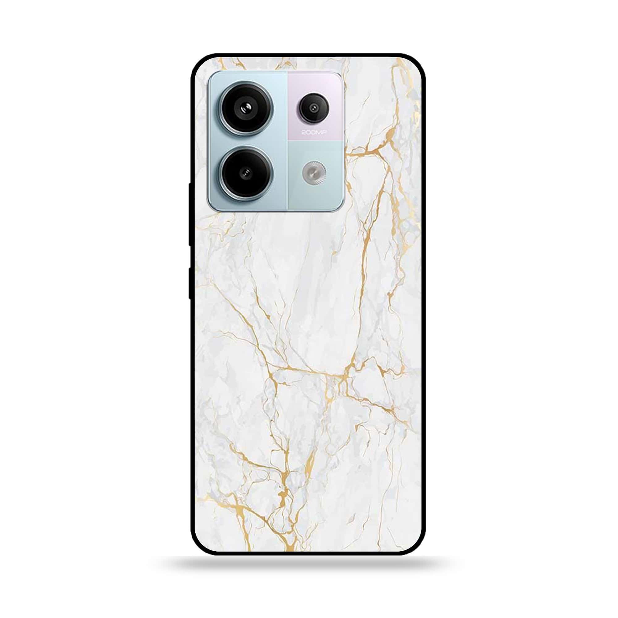 Redmi Note 13 - White Marble Series - Premium Metal Printed soft Bumper shock Proof Case